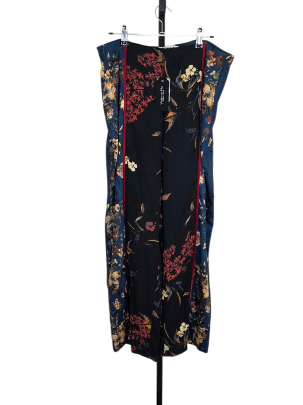 Vivienne Hu Floral Wide Leg Pants, Red Trim, Satiny, Mid Rise, Size 6